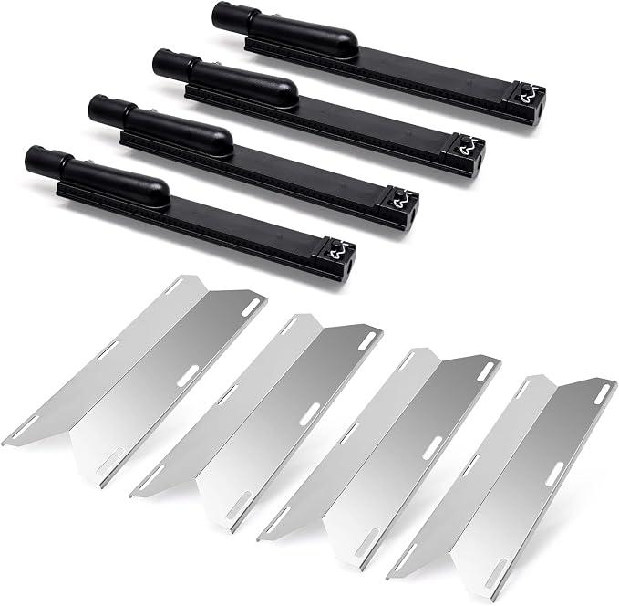 Grill Parts for Jenn-Air 720-0062-LP 720-0164 720-0165 720-0061-LP 720-0099-NG, 4 Pack Heat Plates and 304 Stainless Steel Burners Replacement for Jennair Jenn Air 720-0062 Gas Grill Models