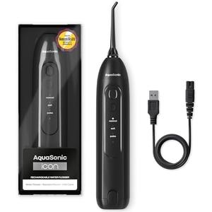 AquaSonic Icon Water Flosser for Teeth – Cordless Rechargeable Oral Irrigator – Waterproof, Portable Dental Cleaning with Jet Tip – Braces Home Travel - Onyx