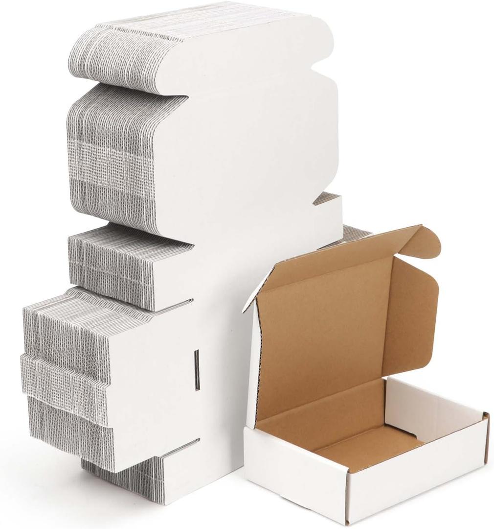 WIFTREY 100 Pcs Shipping Boxes 5.91X3.94X1.57, White Corrugated Cardboard Box for Shipping Small Business, Gift Packing, Mailing