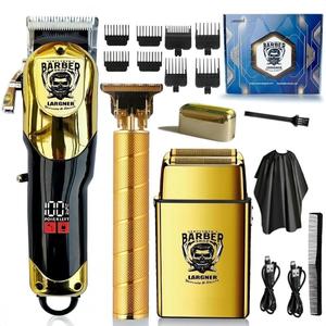 Hair Clippers for Men Professional, Cordless Beard Trimmer & Electric Razor Shavers for Men, Rechargeable 3 Piece Barber Hair Cutting Kit LED Display Men's Grooming Kit (Gold)