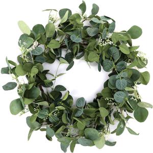 WILLBOND 20 Inch Eucalyptus Wreath for Front Door, Green Artificial Spring Summer Greenery Wreath for Farmhouse Outdoor All Year Round for Front Door, Indoor, Outdoor, Wedding, Holiday Decor