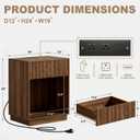 Fluted Nightstands Set of 2, Night Stand with Charging Station, Modern Bed Side Table with Drawer and Storage Shelf, Wood Mid Century End Table for Bedroom Living Room (Walnut), 19" x 12" x 24"