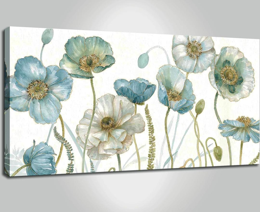 dgbtcart Greenhouse Flowers Canvas Wall Art Decor, Vintage Blue Floral Picture Painting Print Modern Artwork Poster for Bedroom Living Room Decoration 20" x 40" (40L" x 20W")