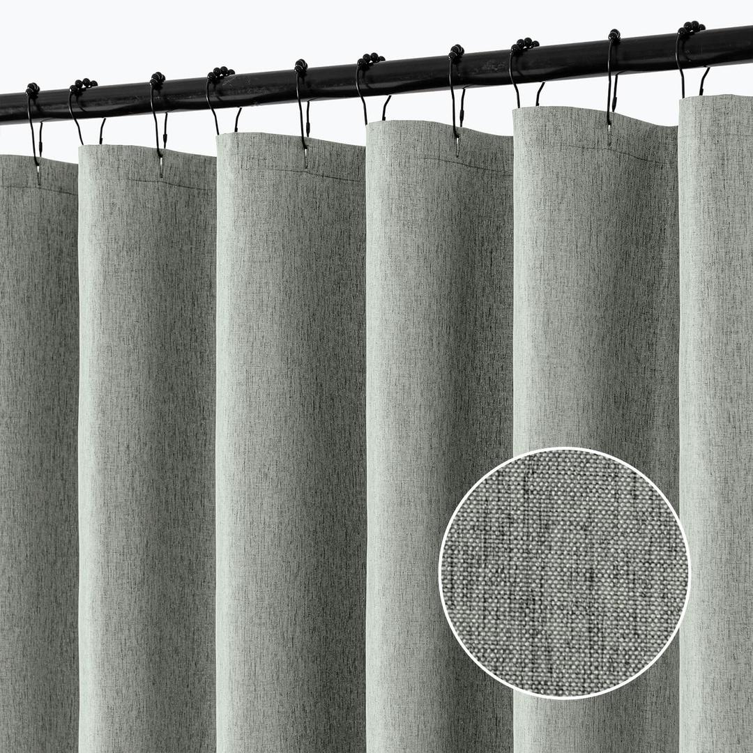 ANRODUO Extra Long Fabric Shower Curtain Set - Gray 72"x108" with 12 Rust Resistant Durable Metal Hooks, Waterproof & Linen Textured, Button Hole Design, Machine Washable for Bathroom Decor (72"W x 108"L (Pack of 1), Grey)