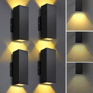 DAKAFUL Dimmable Wall Lights Outdoor 4 Packs, Integrated LED Square Up Down 12W 2700K Modern Aluminum Light, Waterproof Exterior Lighing Fixtures for Porch Patio Garage Gardern, Medium