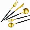Black Gold Flatware, Royal 20 Piece Matte Black Handle 18/10 Stainless Steel Tableware Sets for 4 Including Forks Spoons Knives, Camping Silverware Travel Utensils Set Cutlery (Black Gold)