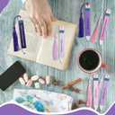 AmazingSpark 12 Pcs Teacher Appreciation Bookmarks Gifts Acrylic Pencil Creative Book Marks with Tassel Teacher Appreciation Theme Gifts for Women(Pink Purple)