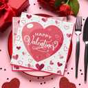 Valentines Napkins,48pcs Pink Heart Valentines Day Paper Napkins Disposable Valentine Cocktail Napkins for Wedding Anniversary Party Supplies