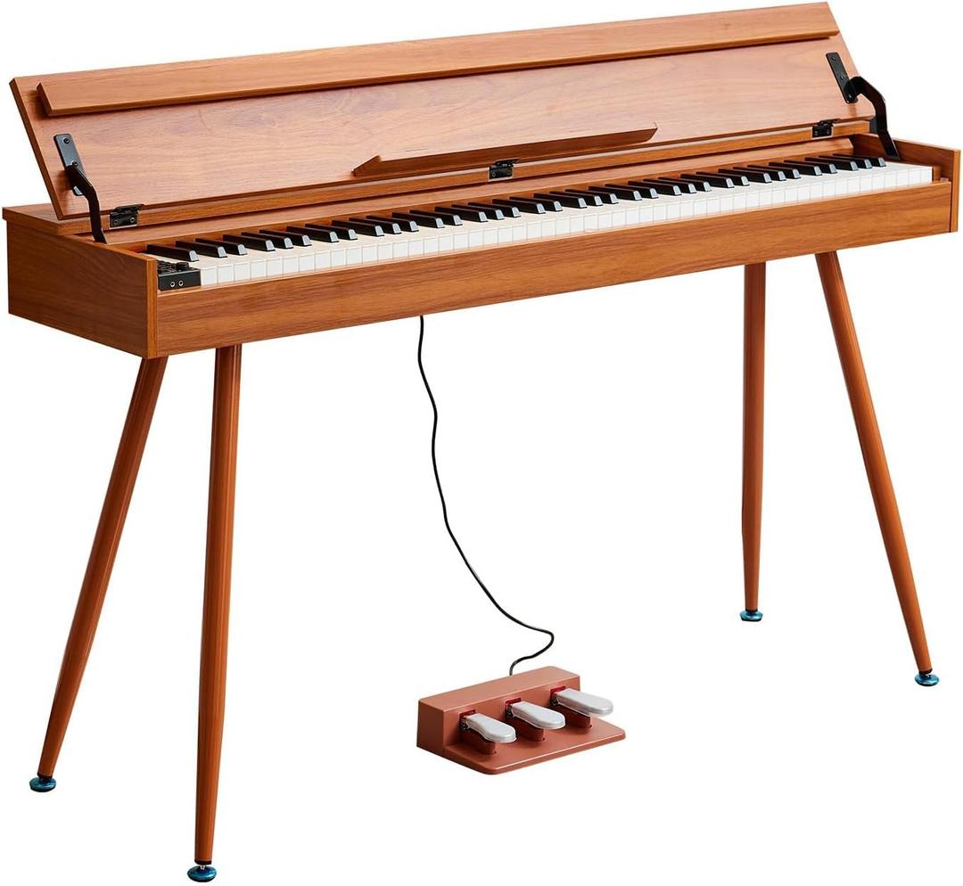 Digital Piano 88 Key Weighted Keyboard,Full-Size Desk Progressive Hammer-Action Electric Piano For Beginners, With Sheet Music Stand, Pedal,Power Adapter, Headphone Mode, Usb-Midi (Brown)