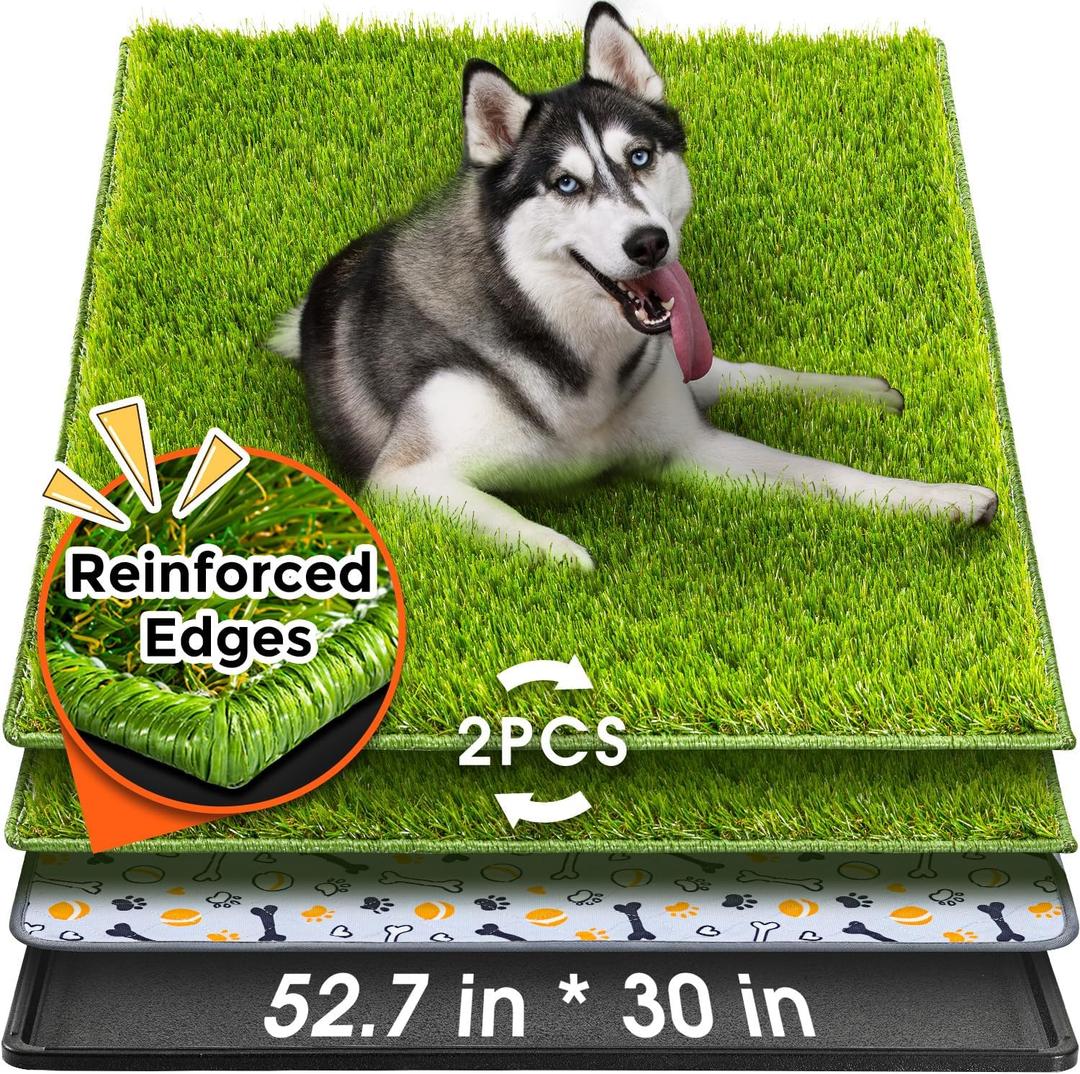 Hompet Dog Grass Pad with Tray Large, 52.7"x30", 2 Reusable Artificial Turf for Dogs Potty, Waterproof Non-Slip Washable Pee Pads, Quickly Absorbency Portable Dog Litter Box for Indoor/Outdoor Use