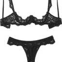 Avidlove Sexy Lingerie Set for Women Lace Bra and Panty Sets Underwire Push Up Lace Lingerie Set XL (Black)