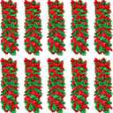 50 Pack Christmas Flower Leis Necklaces, Red Green Silk Hawaiian Leis Bulk For Christmas Party Decoration, Holiday