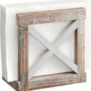 Barnyard Designs Farmhouse Napkin Holder for Table - Vintage Rustic Distressed Wooden Napkin Holder Dispenser for Kitchen, 5.5" x 5.5" (White/Brown)