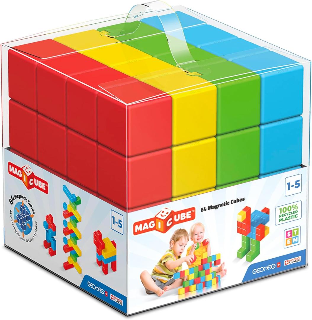 Geomag Magnetic Toys | Toddler Magnets | STEM-endorsed Educational Building Cube Set for Creativity & Early Learning Fun | Swiss-Made | 64 Pieces |Ages 1-5