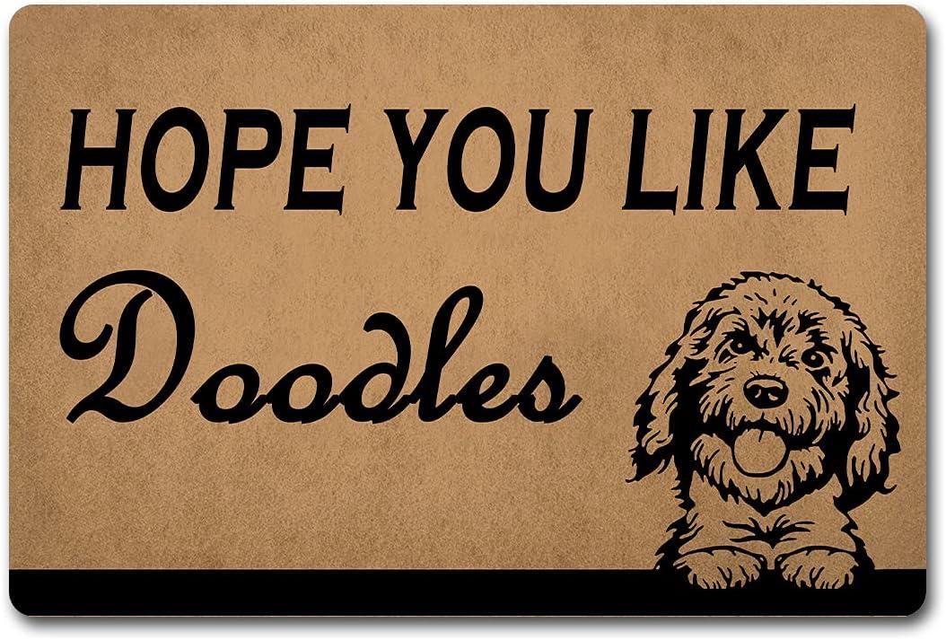 Funny Welcome Doormat House Warming Gift Mat 15.9"(W) x 23.7"(L)Hope You Like Doodles Door Mat Dog Mat Funny Doodle Doormat for Entrance Way Hello Monogram Mat for Front Door Mat No Slip Kitchen Rugs