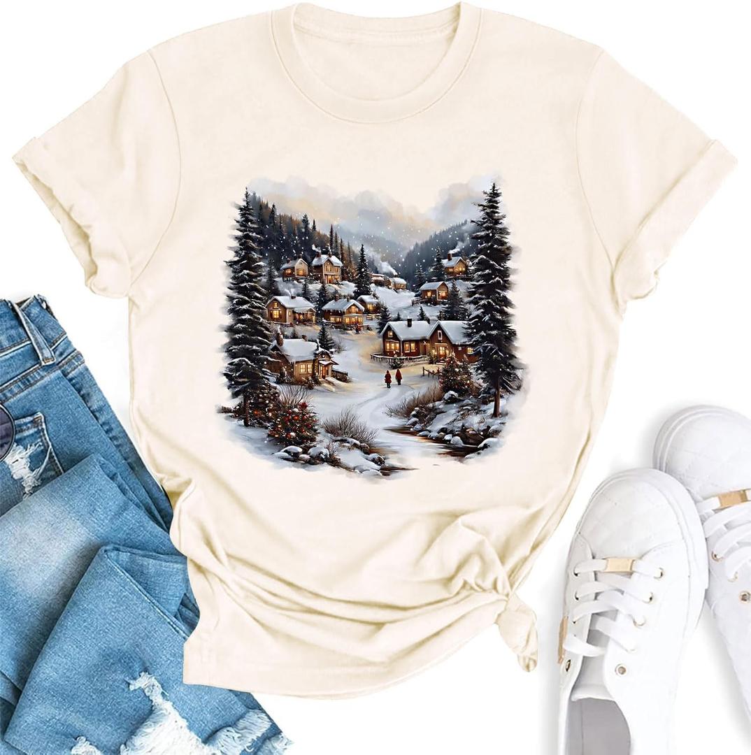 YZMI Christmas Shirts for Women Santa Holiday Short Sleeve Tops Xmas Graphic Print T Shirt (M)