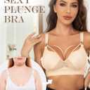 Plus Size Wireless Bras for Women No Underwire Push Up Bra Unlined Plunge V Large Breast Minimizer Bras (Beige)