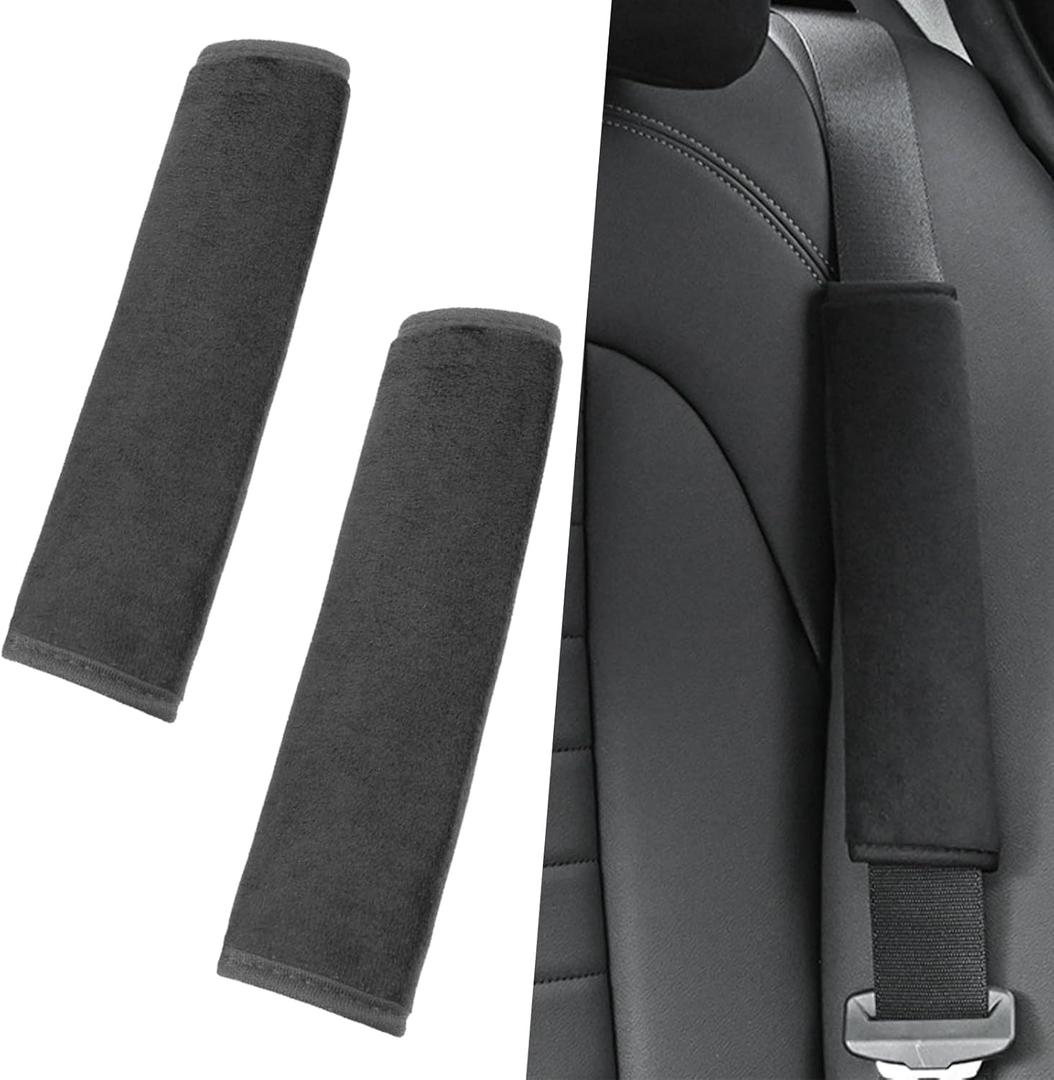 gunhunt 2 PCS Car Seat Belt Shoulder Pad, 9.7" x 2.5" Soft Plush Sweat-Absorbent and Breathable Seat Belt Protector, Relieves Shoulder Neck Pressure Accessory, Universal for Car and Backpack (Black)