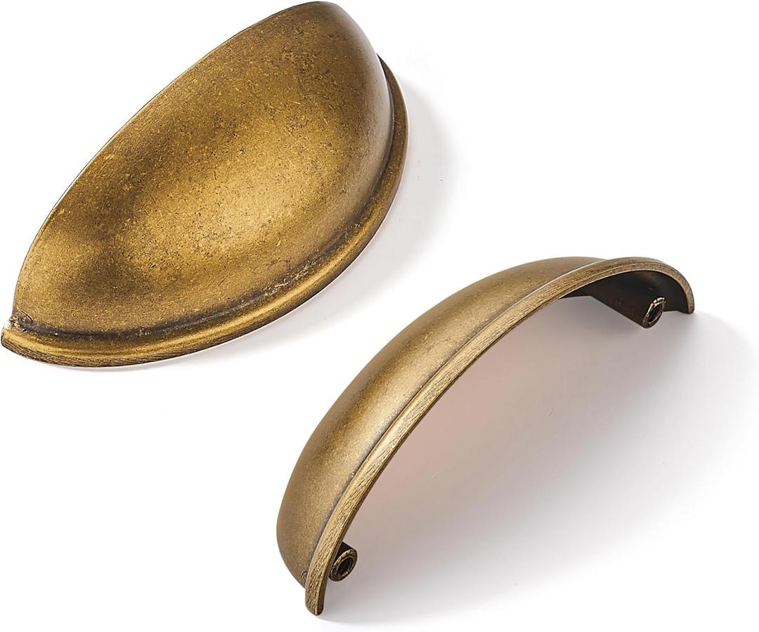 khtumeware 2 Pack 3-1/2" Drawer Pulls Antique Brass Cabinet Cup Pulls Kitchen Hardware Cabinet Handles Drawer Handles Knobs 3.5 inch Hole Center