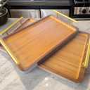 Bamboo Serving Tray with Gold Handles - Large Wood Serving Tray for Breakfast in Bed, Coffee Table, Dinner & bar - Decorative Bed Table Tray for Kitchen or Bedroom14" x 9.5" x 2"