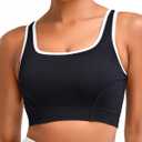 RUNNING GIRL Sports Bras for Women High Support,Seamless Ribbed Longline High Neck Sports Bra Racerback Padded Crop Top Yoga (Black, L)