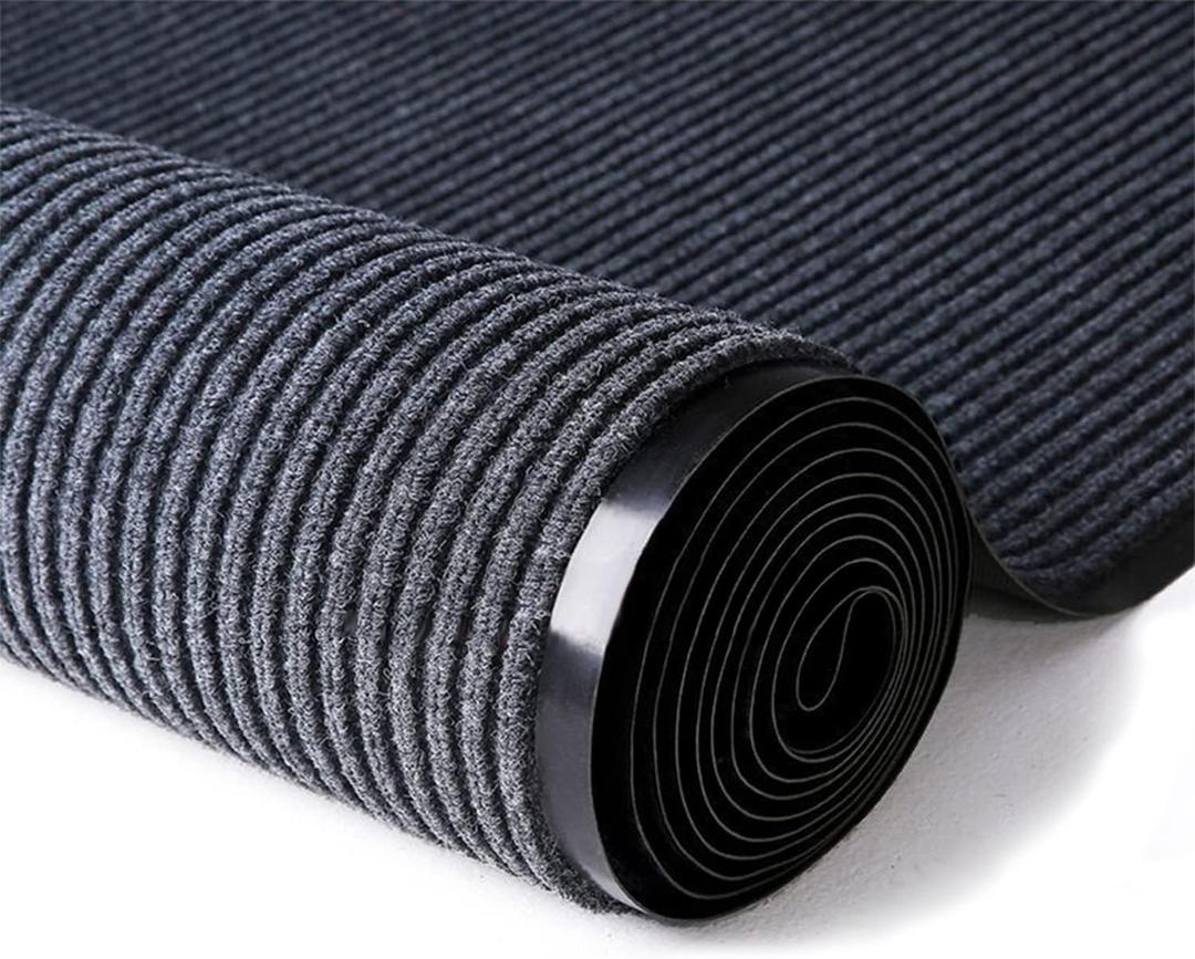 ITINA Door Mat About W3' x L16' Large Outdoor Indoor Mat Waterproof Rubber Back Rugs for Home Office Business Areas Grey-Black