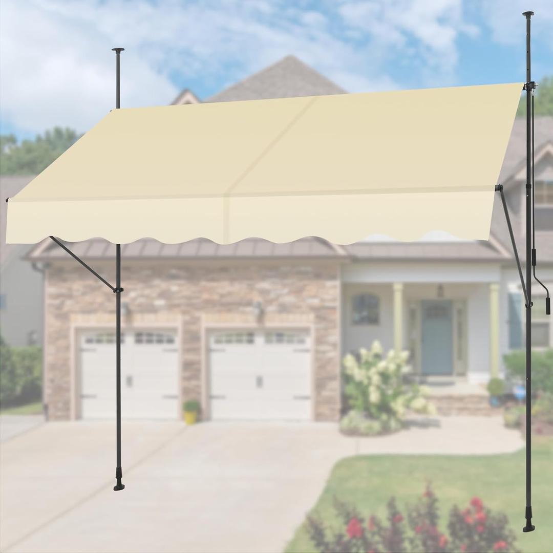 KELIXU Manual Retractable Awning, 118-Inch Adjustable Retractable Awnings for Patio Door Exterior Sunshade Shelter, Window Awning Canopy with UV Protection for Backyard, Garden, Balcony - Beige
