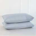 MooMee Bedding Pillowcases Pack of 2 100% Washed Cotton Linen Like Textured Breathable Durable Soft Comfy (Heathered Cornflower Blue, Queen)