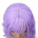 FAELBATY Short Wavy Purple Wigs With Air Bangs Shoulder Length Wig For Women Girls Curly Wavy Synthetic Halloween Cosplay Costume Wigs (12" Purple)