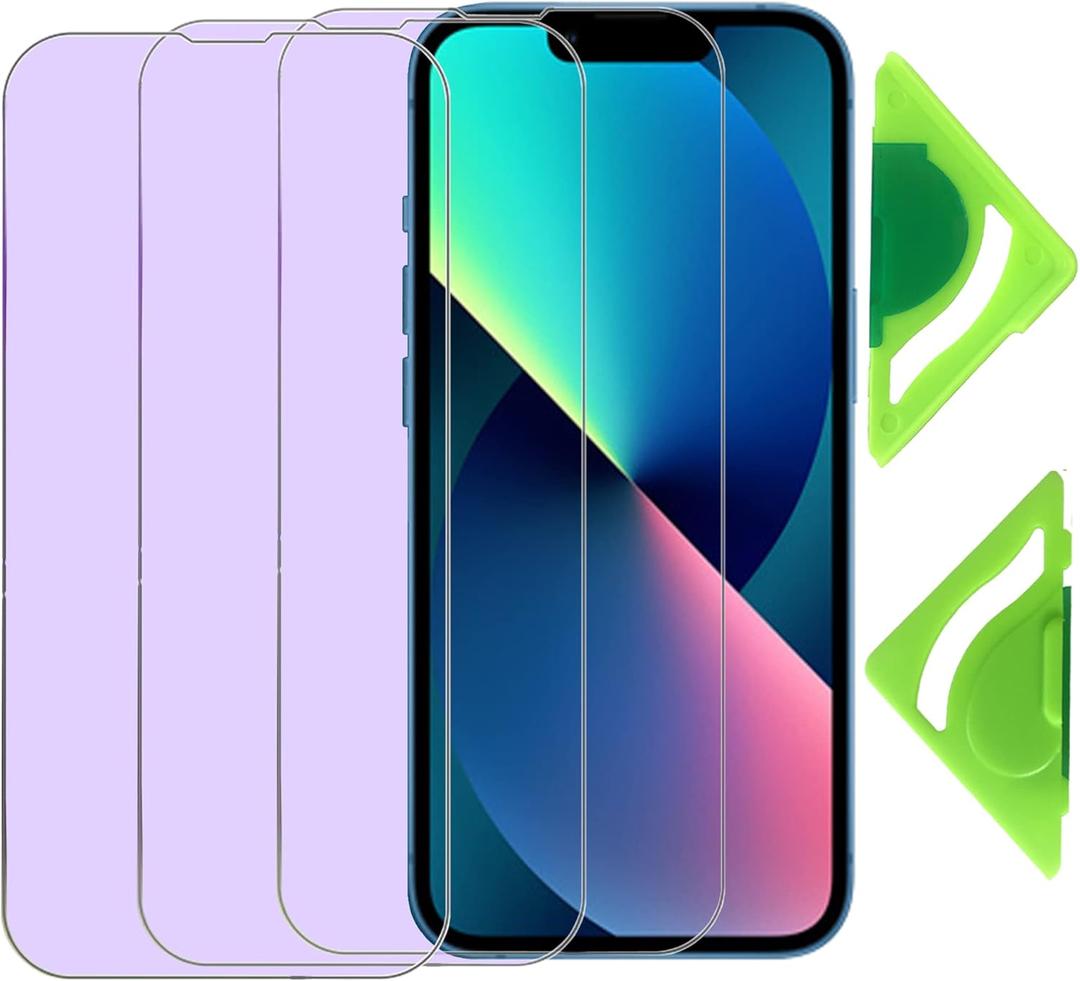 2 x Anti Blue Light Screen Protector for iPhone 13 mini(Pack of 3) with General Aligner,9H Tempered Glass Eye Protection Filter