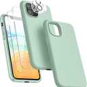 [5 in 1 for iPhone 11 Case 6.1 inch, with 2 Pack Screen Protector + 2 Pack Camera Lens Protector, Liquid Silicone Slim Shockproof Protective Phone Case [Microfiber Lining] (Mint Green)
