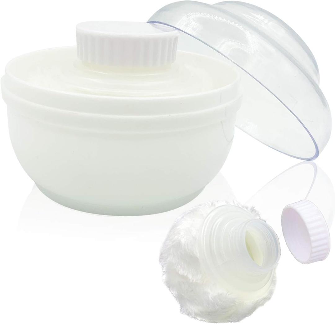 Storage Body Powder Container, Large 3.5" Fluffy Body After-Bath Powder Case, Baby Care Face/Body Villus Powder Puff Box, Makeup Cosmetic Talcum Powder Container with Hand Holder (White)
