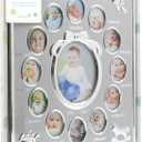 Tiny Ideas Babys My First Year Picture Frame, Monthly Milestone Photo Collage, 12 Month Baby Keepsake, Nursery Wall Decor and Baby Gift, Silver