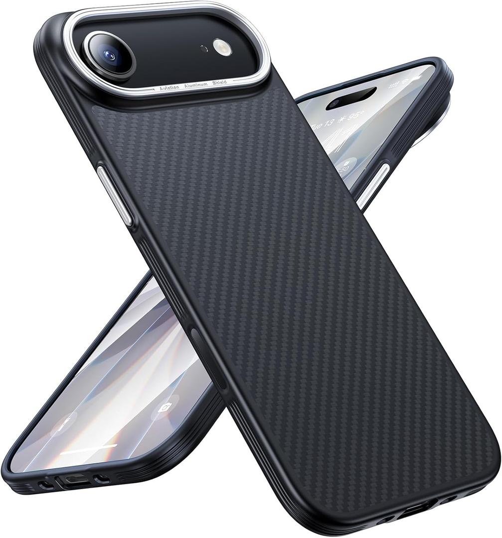 Maledan for iPhone Air Case Carbon Fiber - Slim iPhone 17 Air Case with Caseless Feel [Fit for MagSafe][Real 600D Aramid Fiber] Shockproof Magnetic Thin & Light Cases iPhone 17Air Anti-Scratch Cover (Black/Grey (Twill))