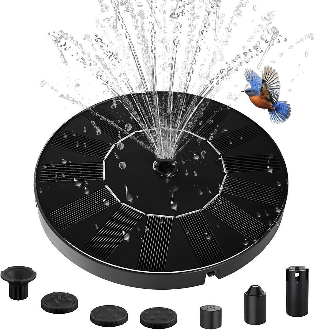 Solar Water Fountain for Bird Bath, 2026 Upgraded Solar Powered Fountain Pump with 6 Nozzle for Outdoor Garden, Pond, Pool, Birdbath