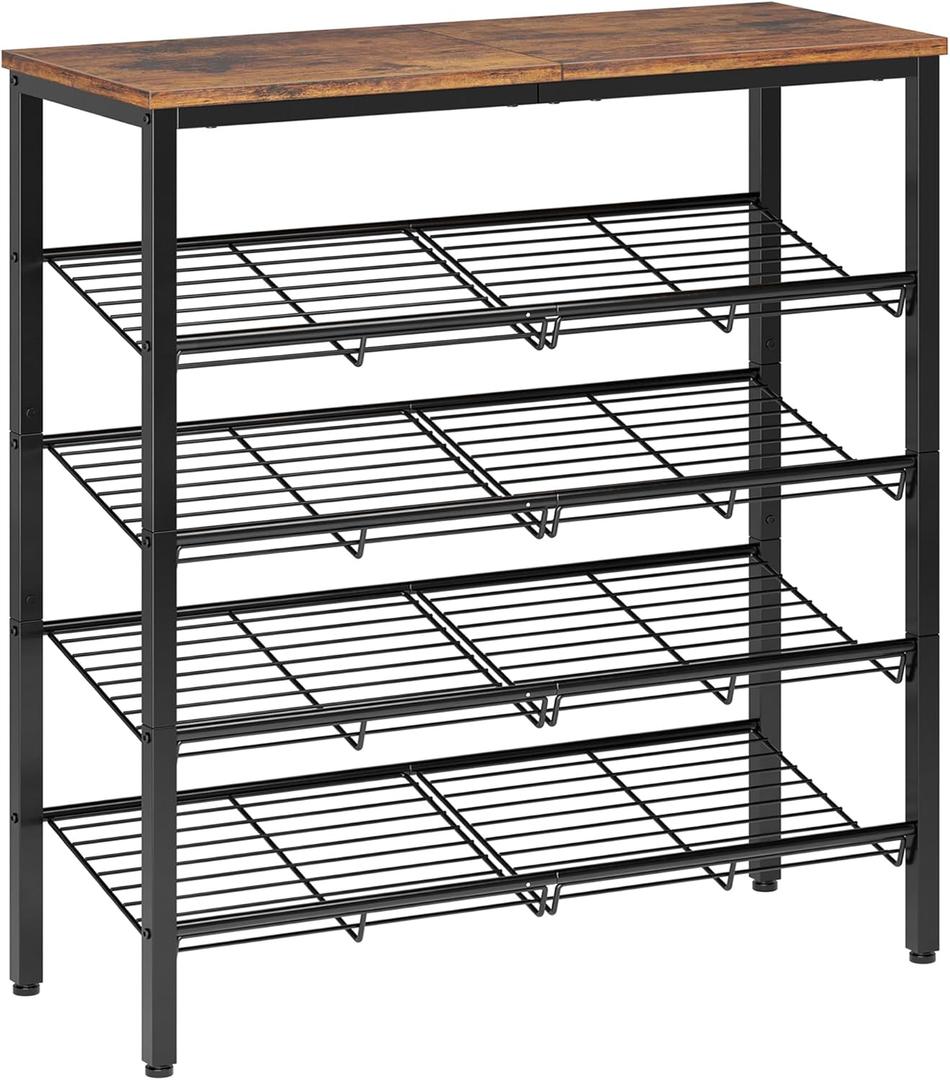 Nunsino Shoe Rack for Closet,4 Tier Shoe Organizer for Entryway,Shoe Shelf with Storage Shelves and Spacious Top,Max Holds 16 of Shoes,Rustic Brown