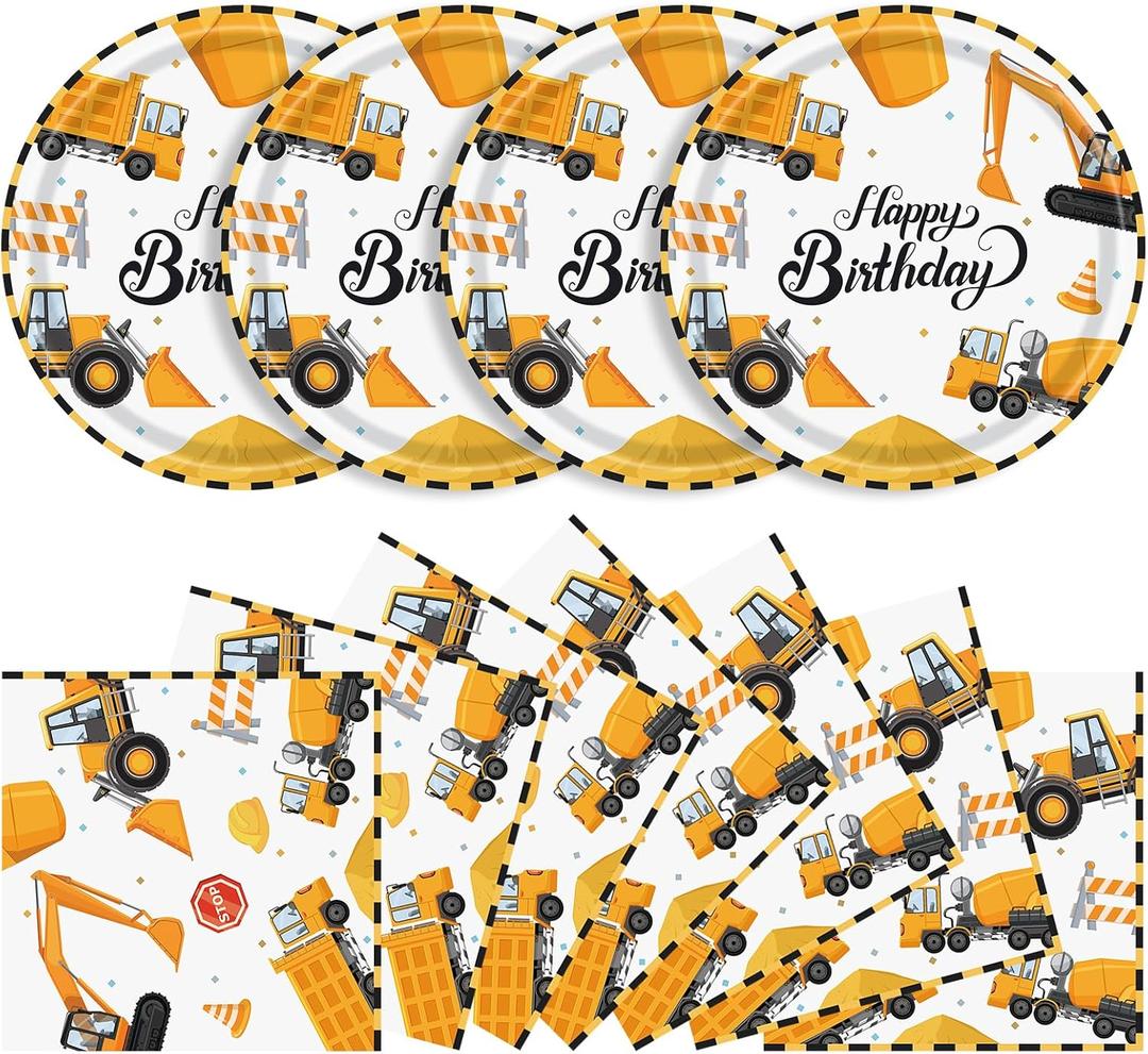 40 Pcs Construction Plates and Napkins Party Supplies, Construction Birthday Party Decorations Disposable Paper Plates and Napkins Tableware Set for Kids Boys Birthday Party Serves 20