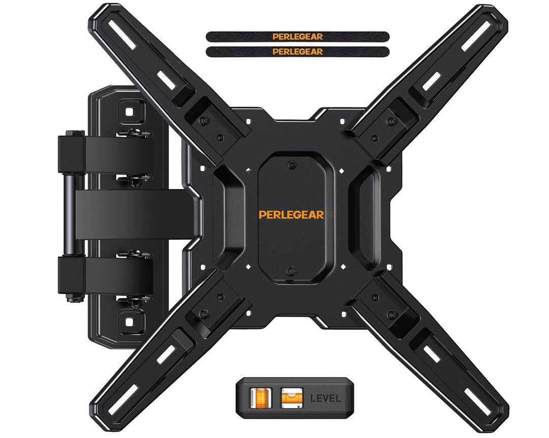 Perlegear Full Motion TV Mount for Most 26–65 inch Flat or Curved TVs up to 82 lbs, Wall Mount TV Bracket with Articulating Arms, Tool-Free Tilt, Swivel, Extension, Max VESA 400x400mm, PGMF3