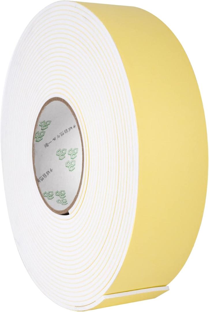 High Density Insulation Tape, Foam Tape with Adhesive- Weather Stripping, Waterproof, Door Seal, Windows, Air Conditioning, HVAC, Pipes, Adhesive Insulation Strips (White, 33Ft x 1/8 x 2)