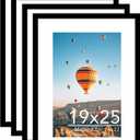 JCJMY 19x25 Picture Frame with 16x22 Mat Set of 4, Display Photo 16x22 with Mat or 19 x 25 Without Mat, Wall Hanging Large 19 by 25 Poster Frame with Plexiglass, 4 Pack, Black