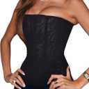 LovelyWholesale Strapless Corset Top for Women Sexy Mesh Bustier Tops Party Club (Medium, Black)
