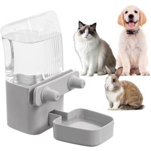 Kenond 50 oz Rabbit Water Dispenser,Gravity Dog Water Bowl Dispenser for Cage,Auto Water Bottle for Ferret,Cat,Dog and Other Animals, Compatible with Widemouth Cages, Wire Cages and Crates(Gary) (Gray)