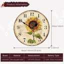 VIKMARI Art Decorative Arabic Numeral Wooden Wall Clock Battery Operated Quartz Silent Round Clocks 14 Inch Sunflower Hanging Clock for Bedroom,Dining Room,Office and Living Room