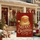 2 x Merry Christmas Garden Flag 12x18 Inch Santa Red Plaid Burlap Double-Sided Seasonal Outdoor Holiday Banner Winter Flag for Yard Lawn Decoration