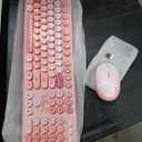 Wireless Keyboard Mouse, 104 Full Size Cute Colorful Keyboard and Mouse with Retro Typewriter for PC/ Mac/ Laptop/ Tablet/ Computer/ Windows/ Microsoft, Pink
