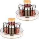 2 Pack Lazy Susan Organizer for Cabinet：Lazy Susan Turntable (8 Inch) with Non-Slip Mat and Handles, Turntable Rack for Kitchen, Pantry, Refrigerator, Bathroom and Vanity Countertop