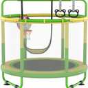 LANGXUN 60" Trampoline for Kids, 5ft Mini Toddler Indoor & Outdoor Trampoline with Net, Basketball Hoop & Dart Board, Birthday Gifts for Boys & Girls, Baby Toddler Christmas Toys (Green Yellow)