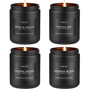 4 x Scented Candles Set | Men Candle Set, Scented Candles for Home, Gifts for Men Aromatherapy Gift Set - 4 Pack Manly Gifts for Dad Fathers Day, Soy Candle of Leather/Smoke & Vanilla/Oak/Lavender