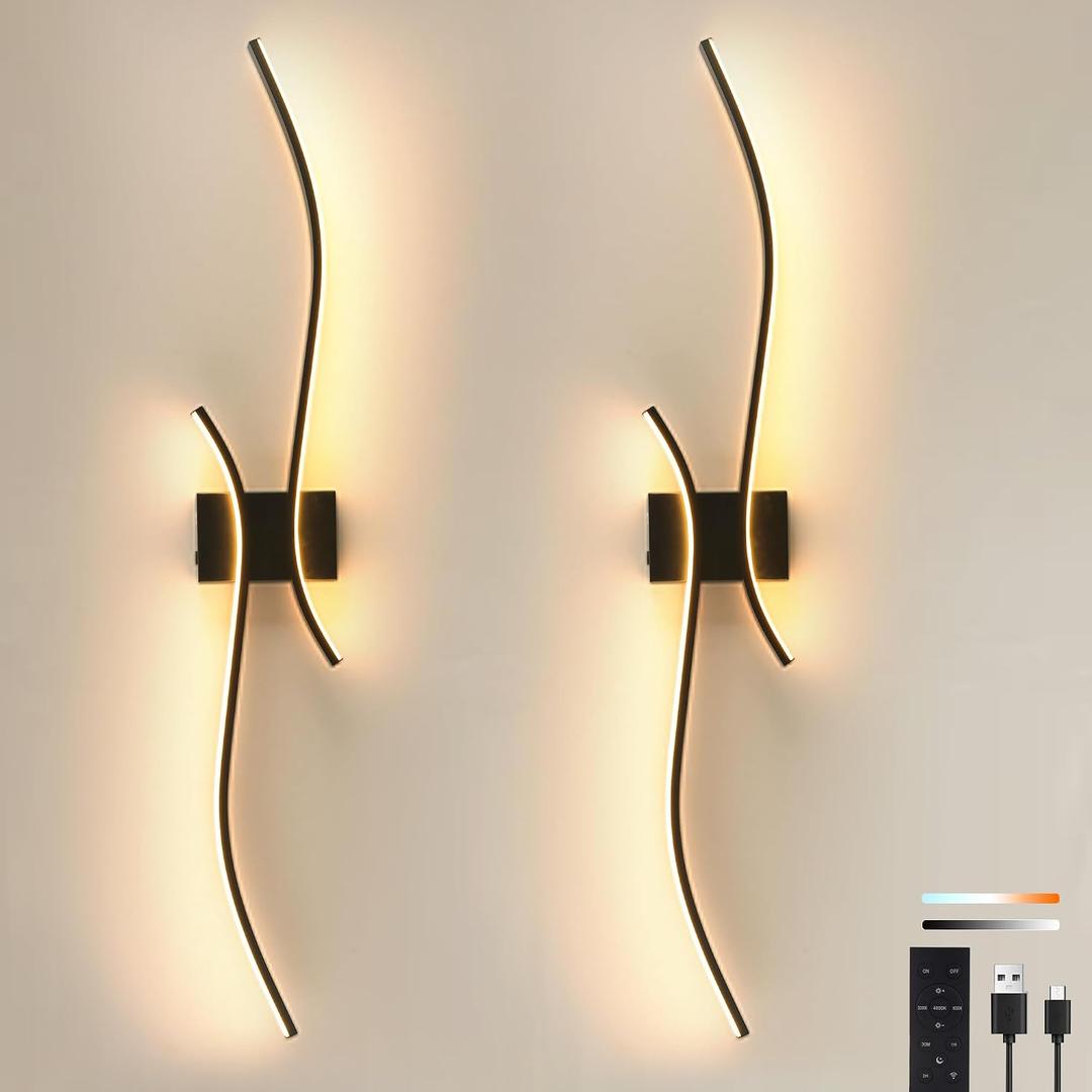 12000mAh Battery Operated Wall Sconces Set of 2,3CCT Wireless Wall Lights, Battery Powered, 39in
