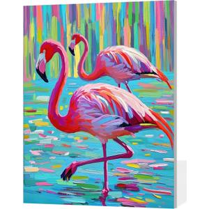 ACANDYL Flamingo DIY Paint by Numbers Kit for Adults Paint by Number Beginner Canvas Painting by Number Flamingos DIY Acrylic Oil Painting on Canvas Arts Craft Decoration 16x20 Inch